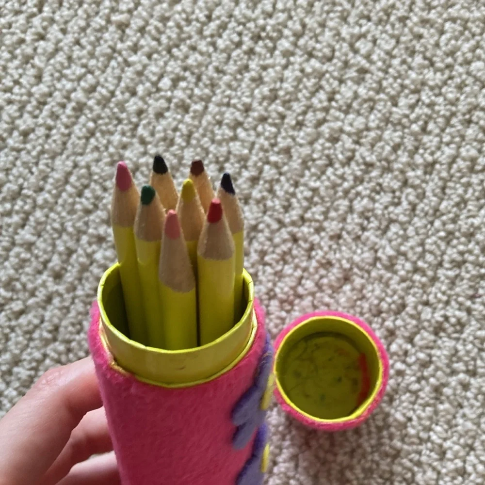 Hot Pink Colored Pencils Soft Case Flowers Clueless Movie Y2K with Pencils RARE